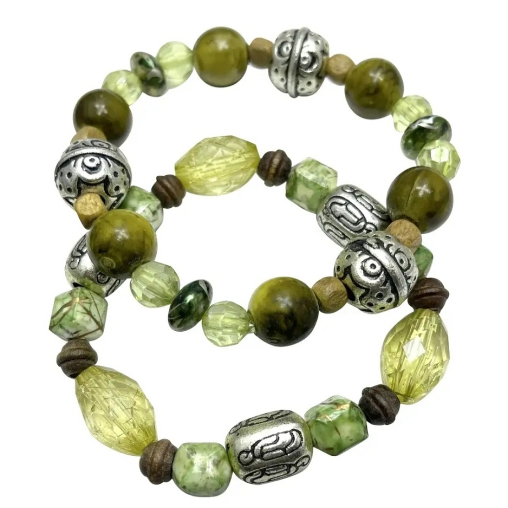 Vintage Green Stretch Beaded Bracelet Set Ruby Lane